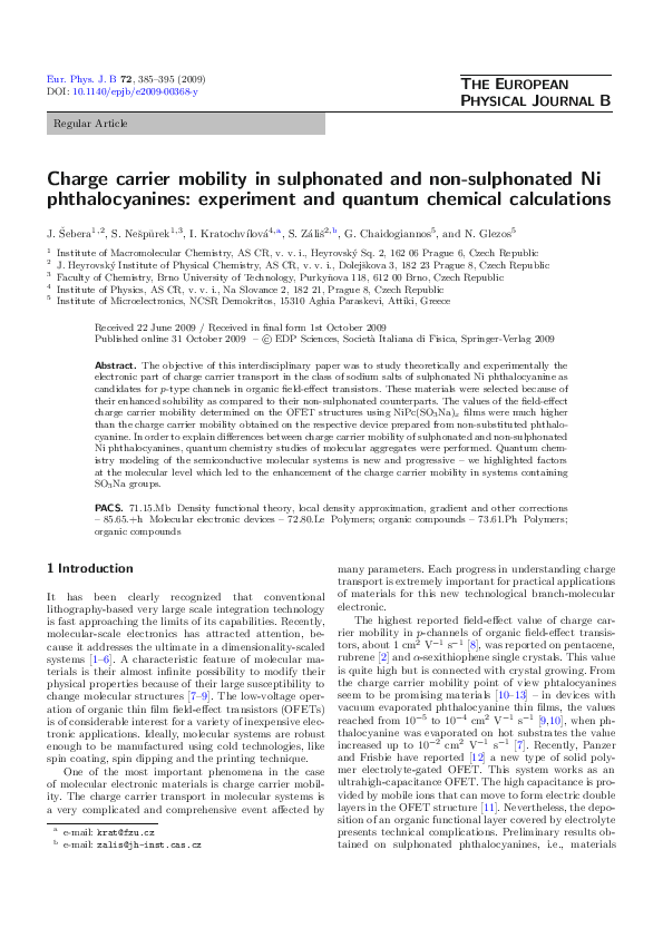 (PDF) Charge carrier mobility in sulphonated and non-sulphonated Ni ...