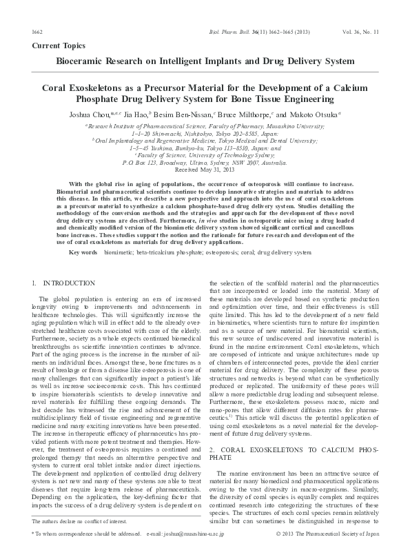 (PDF) Coral exoskeletons as a precursor material for the development of ...