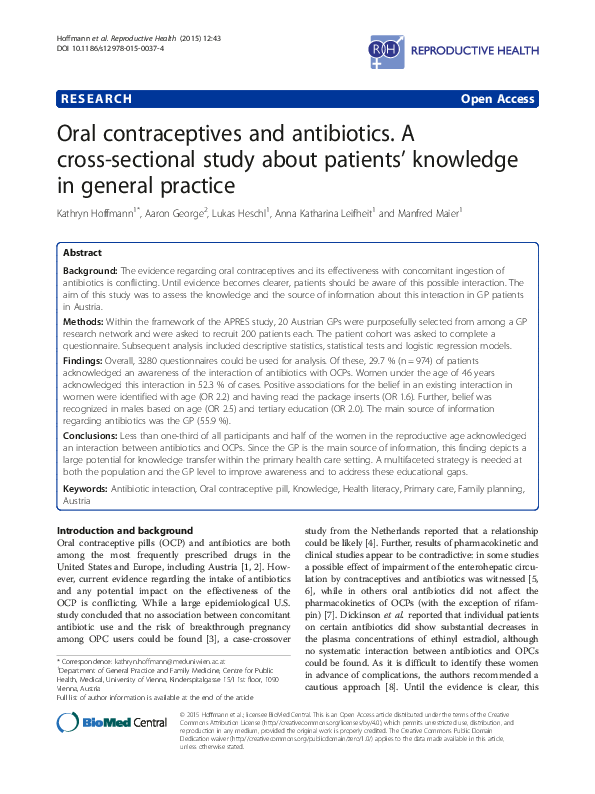 (PDF) Oral contraceptives and antibiotics. A crosssectional study
