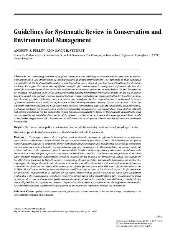 (PDF) Guidelines for systematic review in conservation and