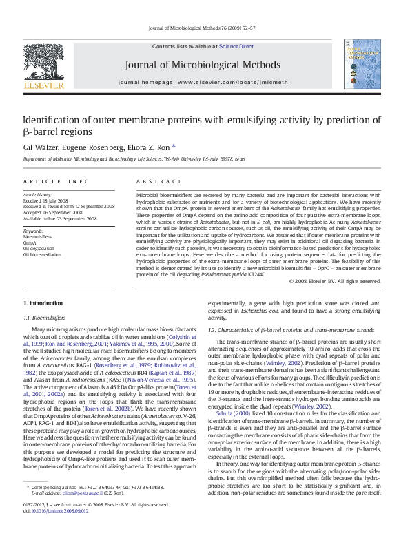 (PDF) Identification of outer membrane proteins with emulsifying ...
