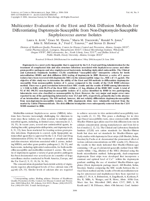 (PDF) Multicenter Evaluation of the Etest and Disk Diffusion Methods ...