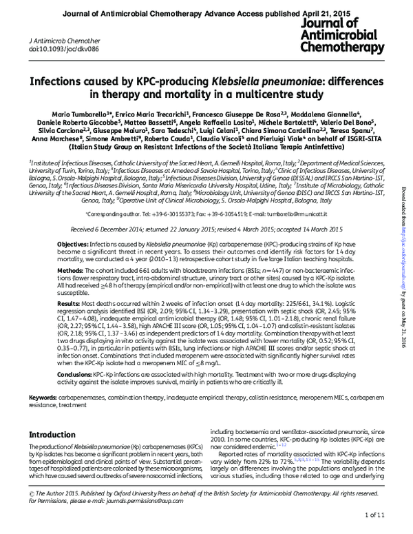 (PDF) Infections caused by KPC-producing Klebsiella pneumoniae ...