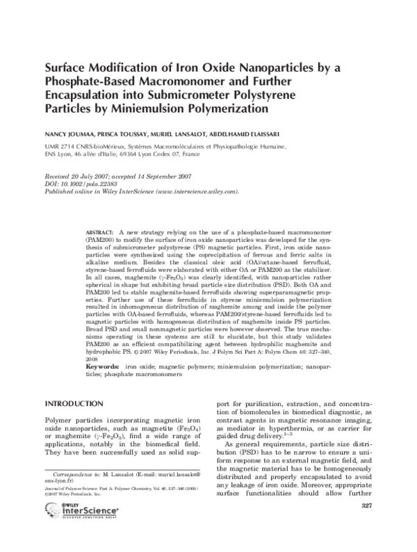 (PDF) Surface modification of iron oxide nanoparticles and their ...