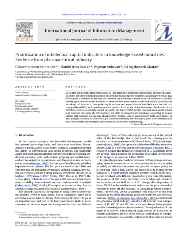 (PDF) Prioritization of intellectual capital indicators in knowledge ...
