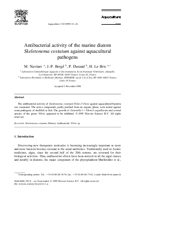 (PDF) Antibacterial activity of the marine diatom Skeletonema costatum ...