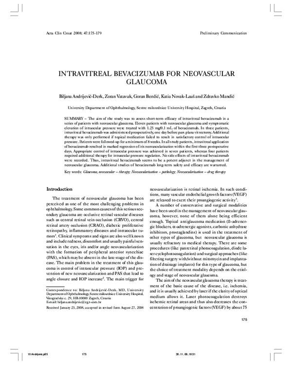 (PDF) Intravitreal bevacizumab for neovascular glaucoma