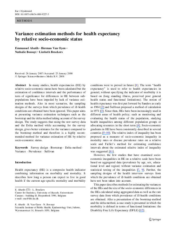 (PDF) Variance estimation methods for health expectancy by relative ...