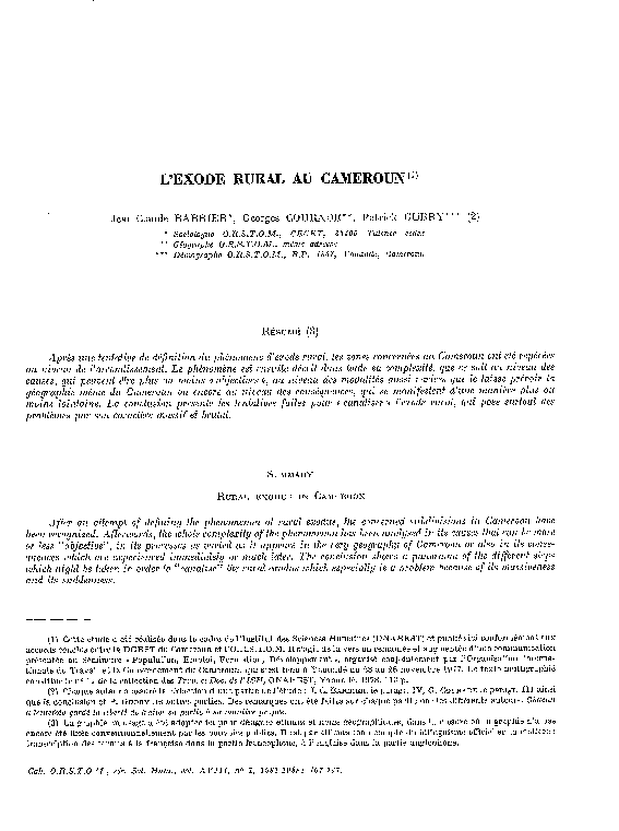 (PDF) L'exode rural au Cameroun [Rural exodus in Cameroon]
