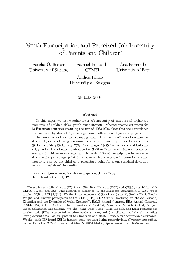(PDF) Youth emancipation and perceived job insecurity of parents and ...