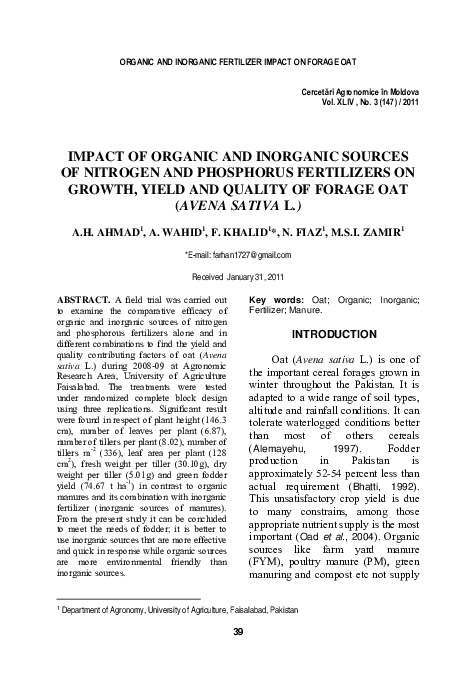 (PDF) Impact of organic and inorganic sources of nitrogen and ...