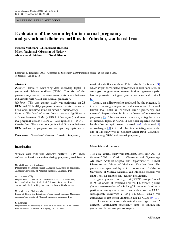 (PDF) Evaluation of the serum leptin in normal pregnancy and ...