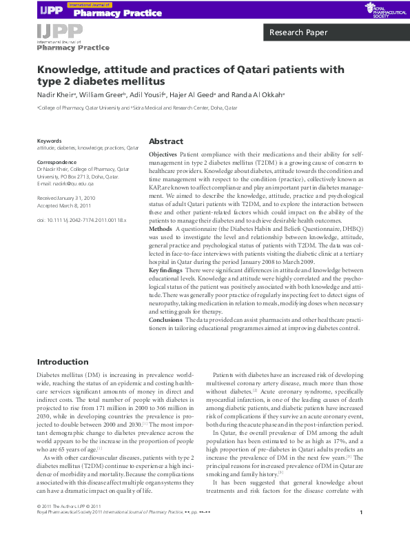 (PDF) Knowledge, attitude and practices of Qatari patients with type 2 ...