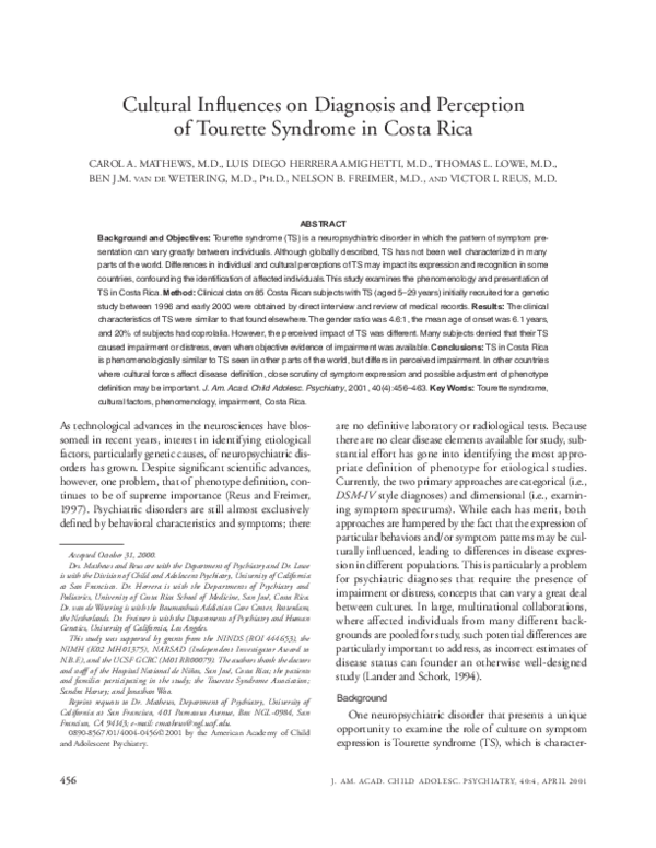 (PDF) Cultural Influences on Diagnosis and Perception of Tourette ...