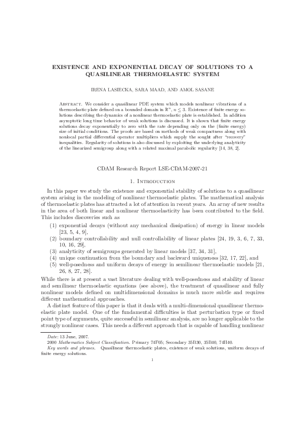 (PDF) Existence and exponential decay of solutions to a quasilinear ...
