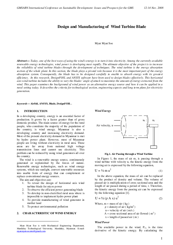 (PDF) Design and Manufacturing of Wind Turbine Blade