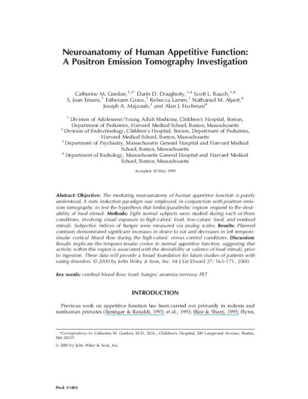 (PDF) Neuroanatomy of human appetitive function: A positron emission ...