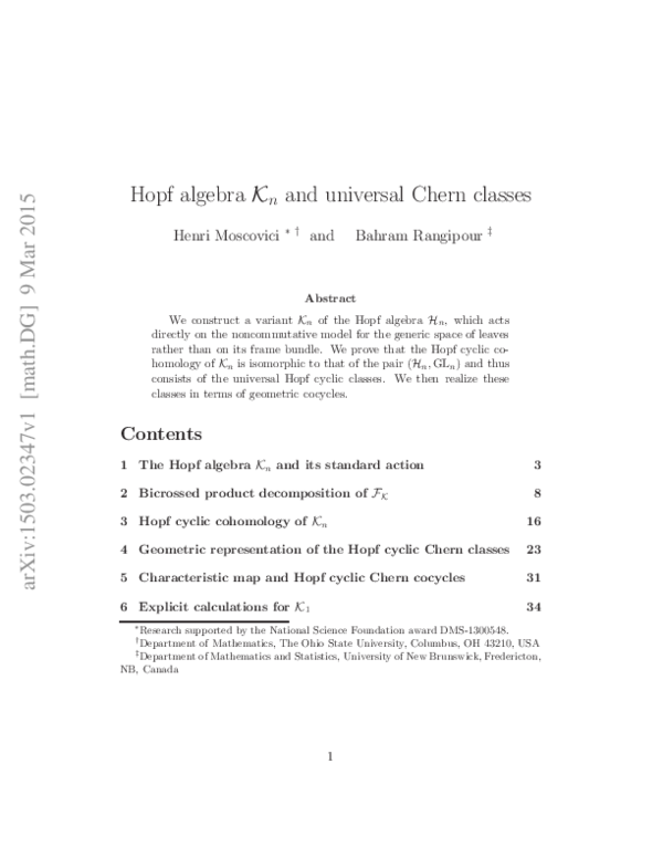 (PDF) Hopf algebra $ mathcal{K}_n$ and universal Chern classes | Henri ...