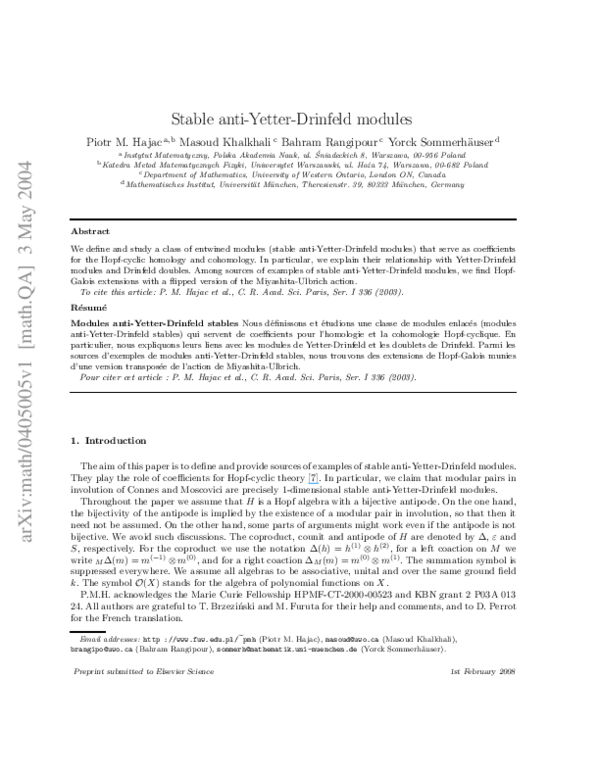 (PDF) Stable anti-Yetter–Drinfeld modules