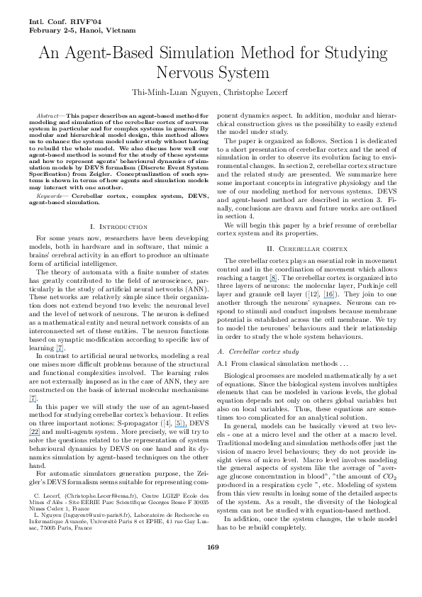 (PDF) An AgentBased Simulation Method For Studying Nervous System