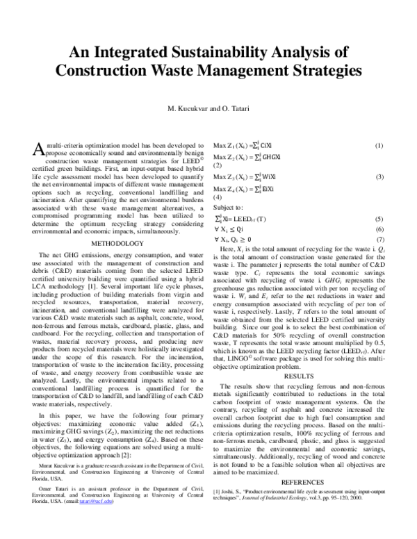 (PDF) An integrated sustainability analysis of construction waste ...