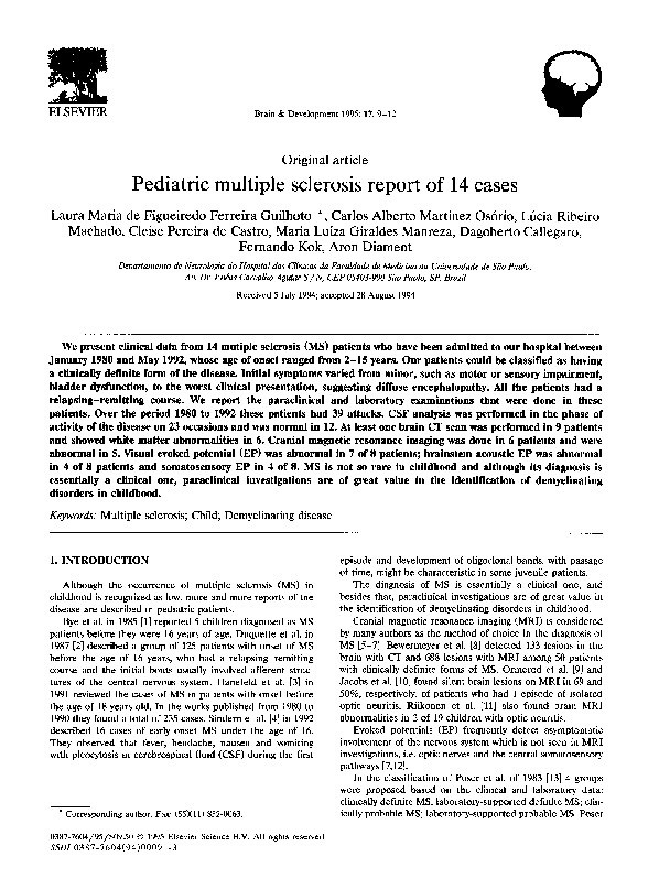 (PDF) Pediatric multiple sclerosis report of 14 cases Carlos Osorio