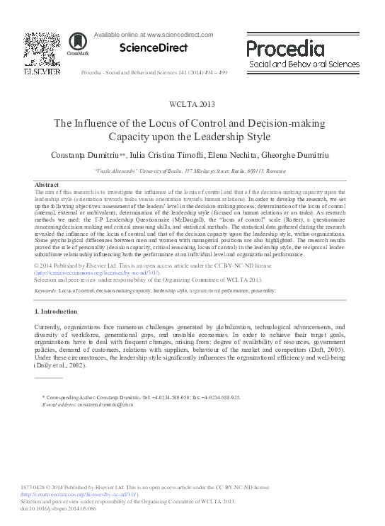 (PDF) The Influence of the Locus of Control and Decision-making ...