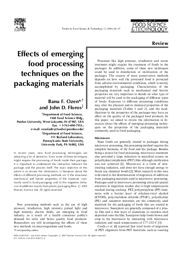 (PDF) Effects of emerging food processing techniques on the packaging