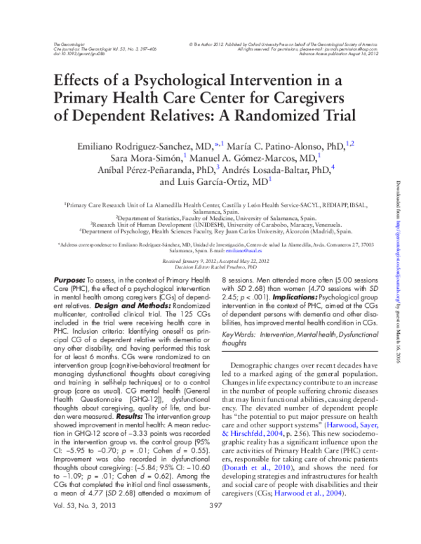 (PDF) Effects of a Psychological Intervention in a Primary Health Care ...