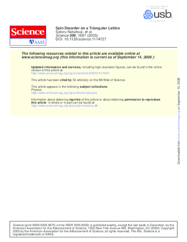 (PDF) Spin Disorder on a Triangular Lattice
