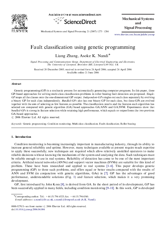 (PDF) Fault classification using genetic programming