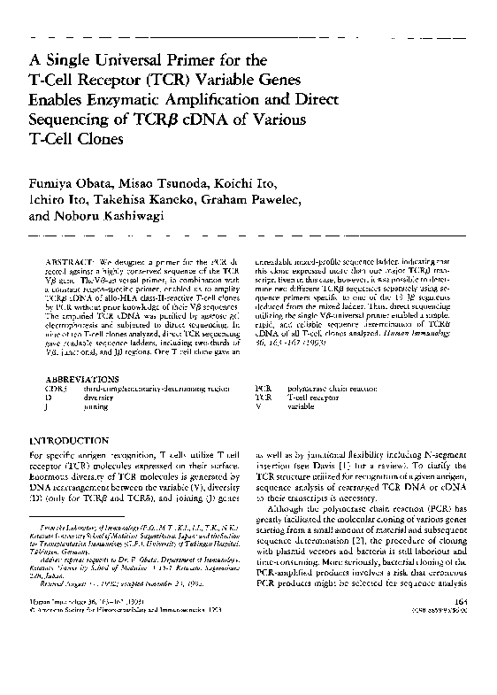 (PDF) A single universal primer for the T-Cell receptor (TCR) variable ...