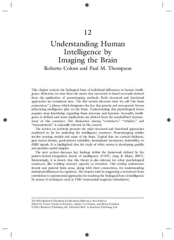 (PDF) Understanding Human Intelligence by Imaging the Brain