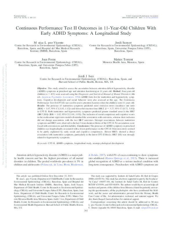 (PDF) Continuous Performance Test II outcomes in 11-year-old children ...