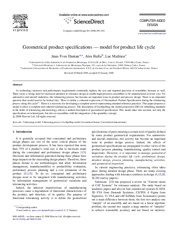 (PDF) Geometrical product specifications — model for product life cycle