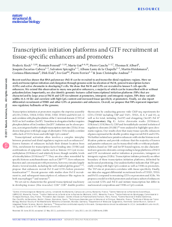 (PDF) Transcription initiation platforms and GTF recruitment at tissue