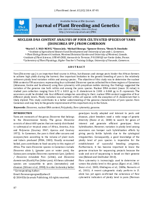 (PDF) Nuclear Dna Content Analysis of Four Cultivated Species of Yams ...
