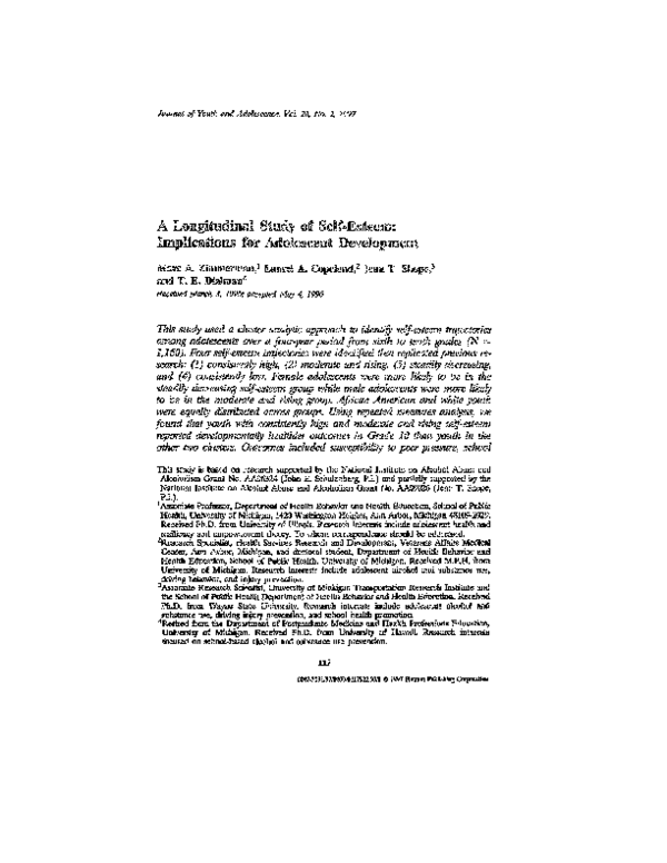 (PDF) A Longitudinal Study of SelfEsteem Implications for Adolescent