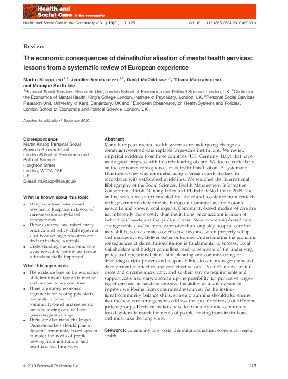 (PDF) The economic consequences of deinstitutionalisation of mental ...