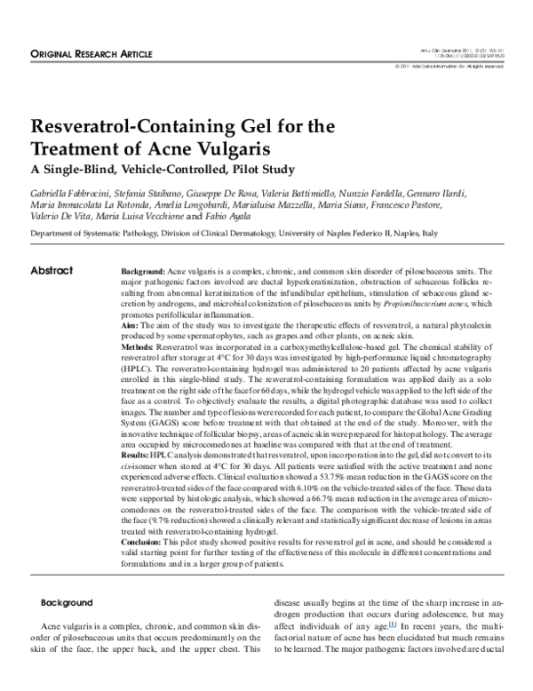 (PDF) Resveratrolcontaining gel for the treatment of acne vulgaris a