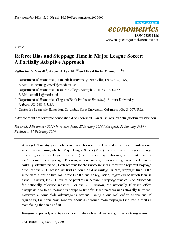 (PDF) Referee Bias and Stoppage Time in Major League Soccer A