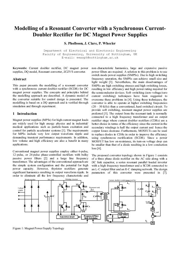 (PDF) Modelling of a resonant converter with a synchronous current