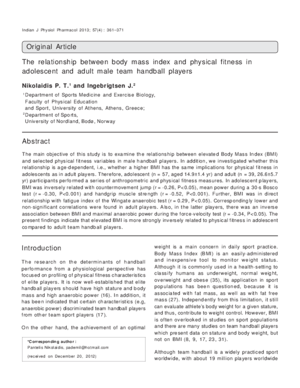 (PDF) The relationship between body mass index and physical fitness in ...