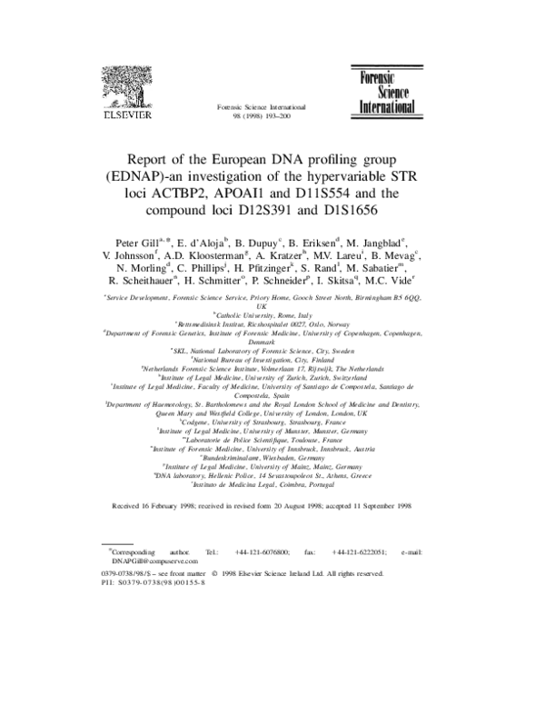 (PDF) Report of the European DNA profiling group (EDNAP)-an ...