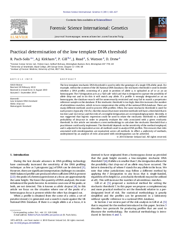 (PDF) Practical determination of the low template DNA threshold