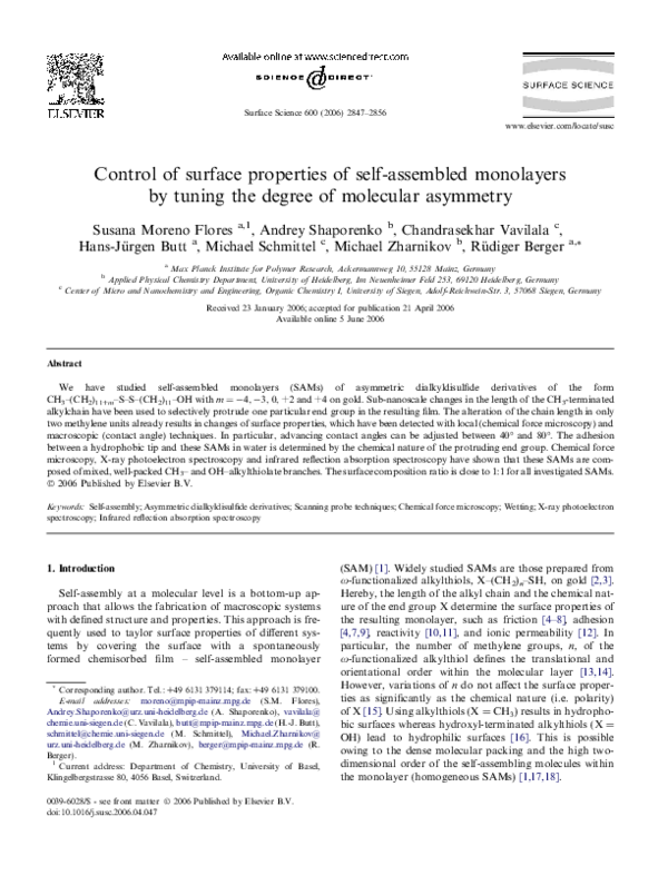 (PDF) Control of surface properties of self-assembled monolayers by ...