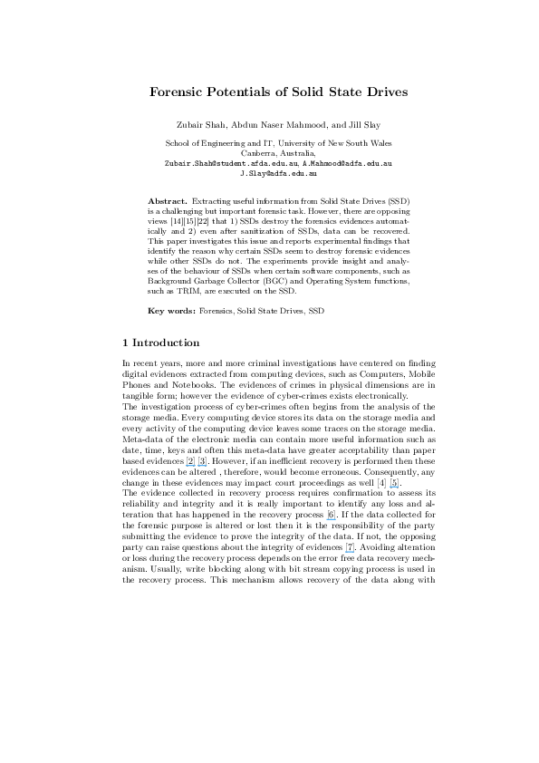 (PDF) Forensic Potentials of Solid State Drives Abdun Mahmood