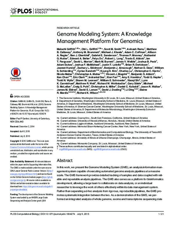 (PDF) Genome Modeling System: A Knowledge Management Platform for Genomics
