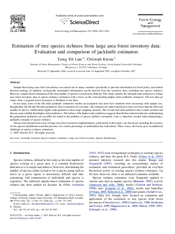 (PDF) Estimation of tree species richness from large area forest ...