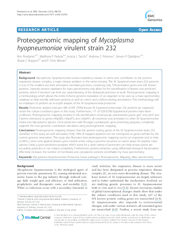 (PDF) Proteogenomic mapping of Mycoplasma hyopneumoniae virulent strain 232